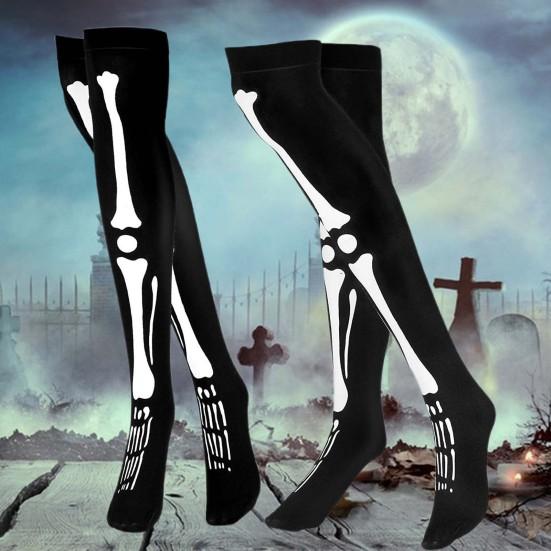1 Pair Halloween Skeleton Gloves Night Luminous Cosplay Party Prop Unisex Scary Terrifying Fiver Fingers Halloween Party Ghost Gloves Skull Stockings