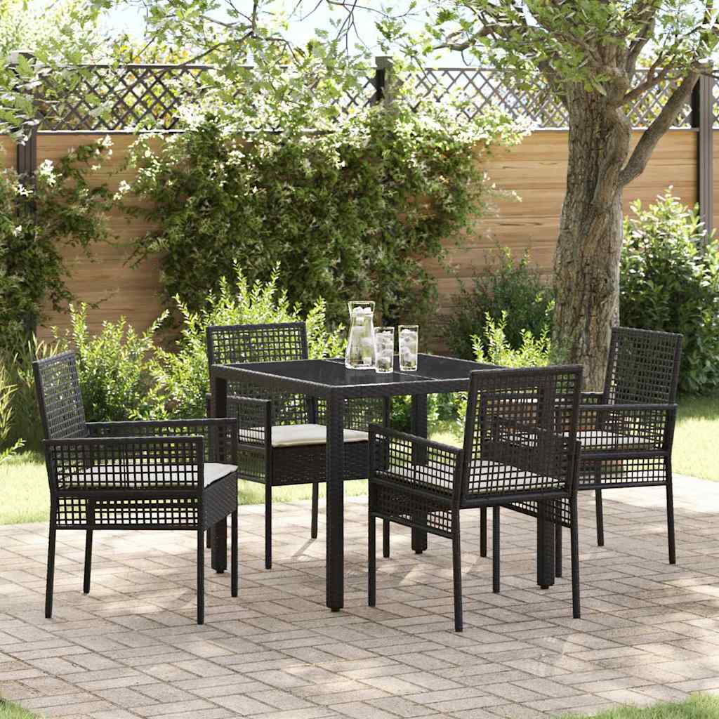 Garden Dining Set 5 pcs Black Poly Rattan