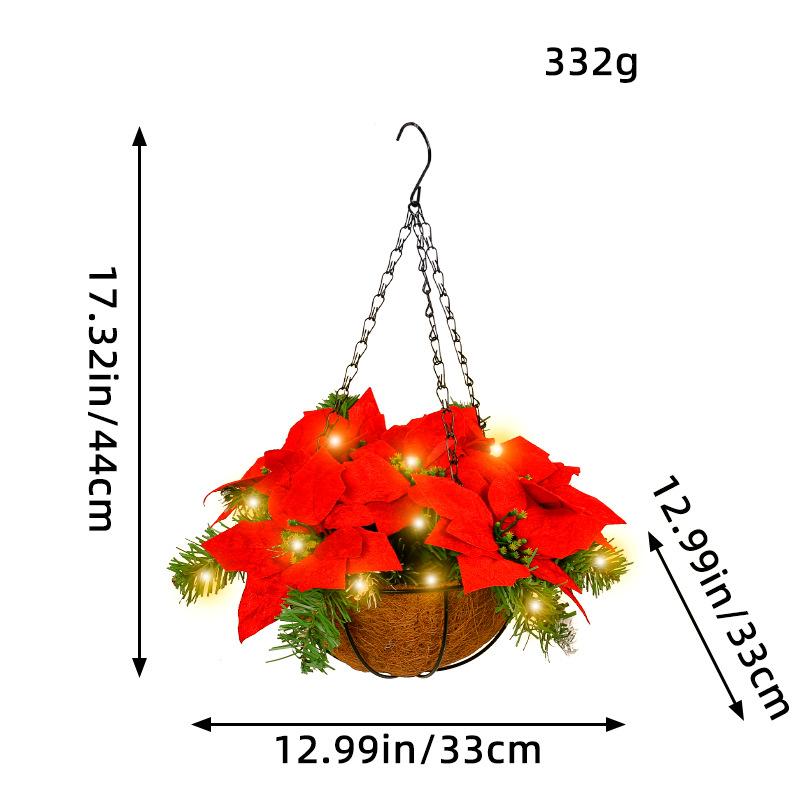 

Artificial flowers Hanging basket with light at the door for Christmas decor, Christmas decorations, New year decorations