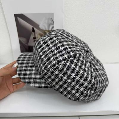 Plaid Japanese Retro Front Hat Big Head Circumference Showing Face Little Painter Hat Hundreds of Casual Wear Newspaper Boy Hat