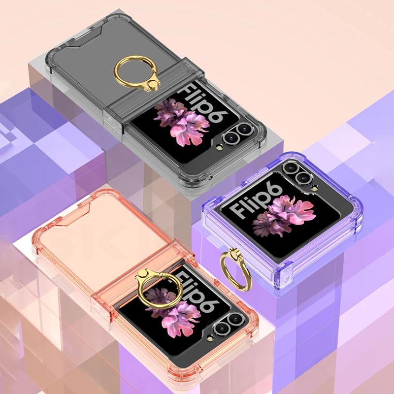 Silicone Airbag Bumper Soft Case for Samsung Galaxy Z Flip 6 Case All-included Hinge Ring Holder Cover For Galaxy Z Flip 5 Funda