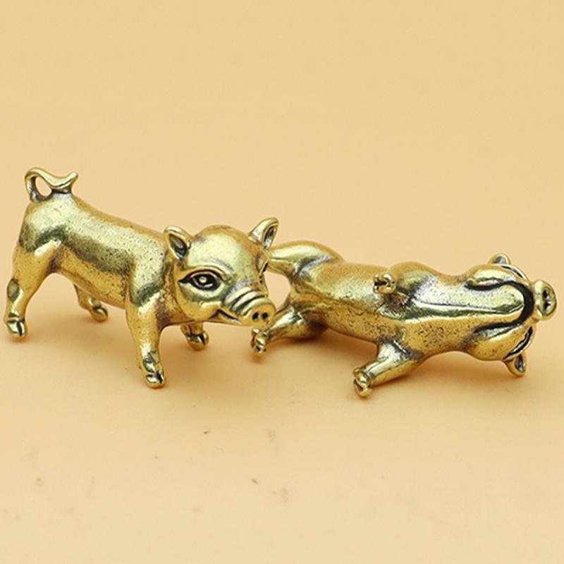 1/3Pcs Pure Brass Piggy Transport Keychain Pendant Zodiac Pig Desktop Ornament Small Bronze Decorative Figurines Office Ornament