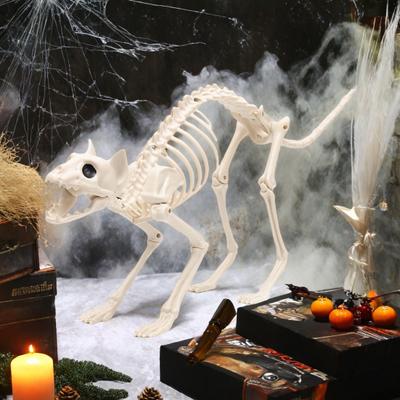 Halloween Skeleton Cat Decoration Horror Plastic Kitten Skeleton Bone Decoration with Movable Jaw Neck Tail for Halloween Party Home Yard Decor