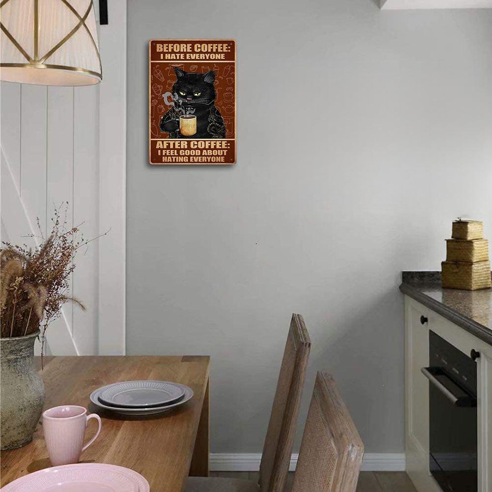 Vintage Coffee Cat Sign - Humorous 8x12 Inch Retro Kitchen Decor for Feline Fans