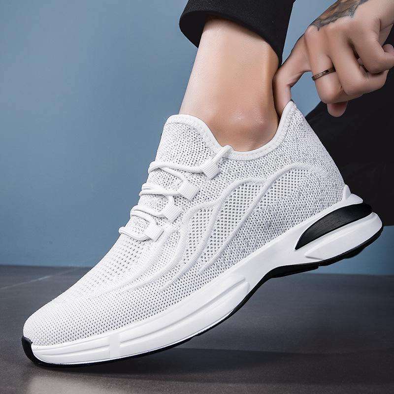 Men's Flyknit Height-Increasing Running Shoes - Breathable Mesh, Thick Sole, Low-Top, Spring/Summer Casual Sportswear.