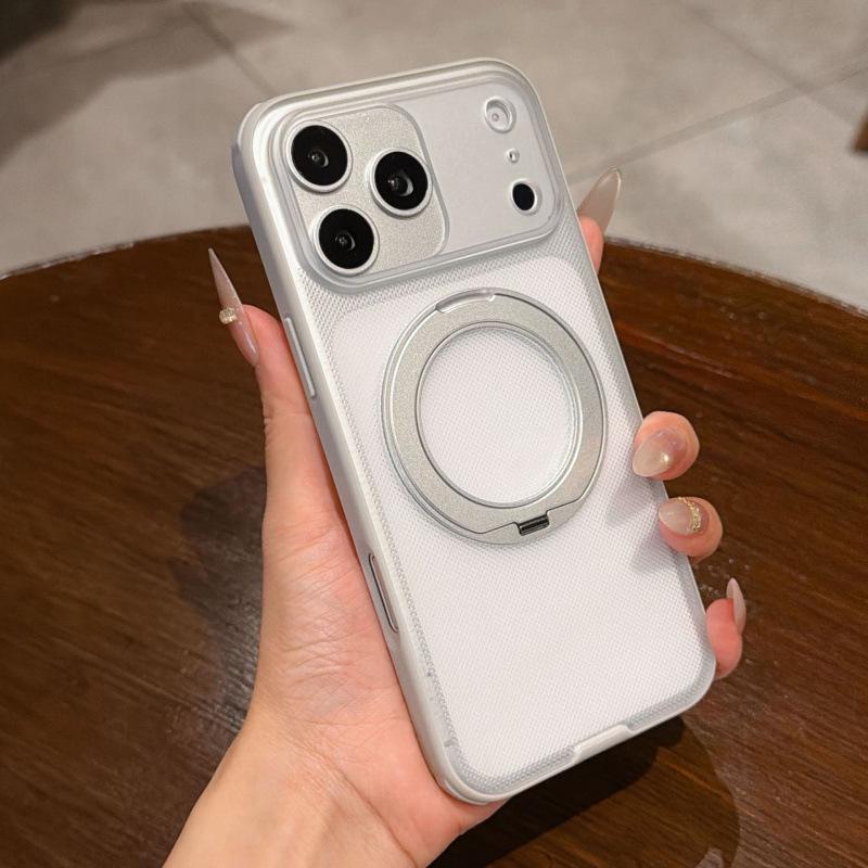 

iPhone 17 Pro Max Case: Semi-transparent, Frosted, Rotating Stand, Protective Cover 15Pro прозорий білий колір