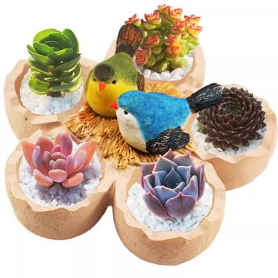 Fantasee Succulent Small Garden Pots with Drainage Resin Plants Flower Miniature Ornaments for Home Office Decor Pots, Holes, Pots, (Bird Nest)