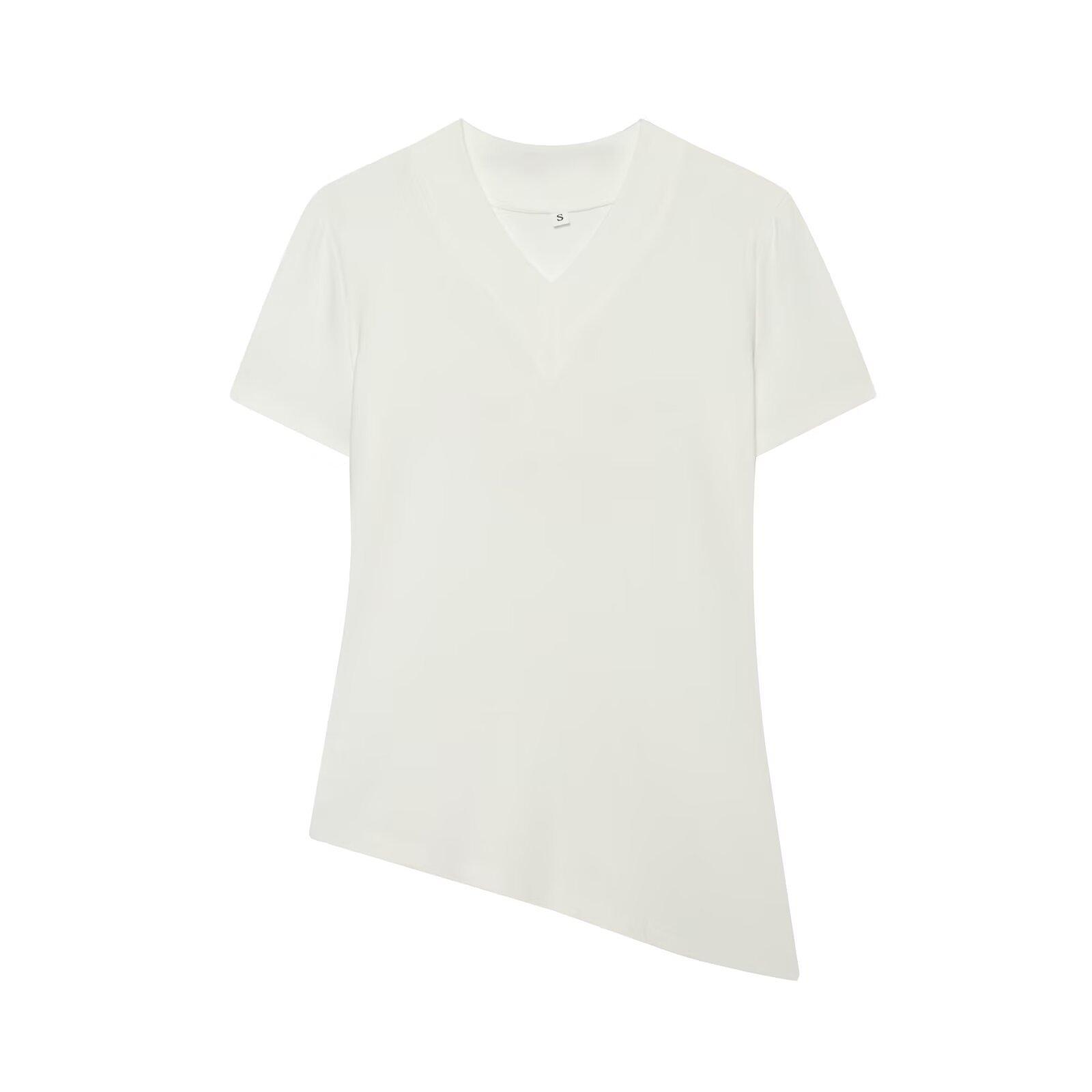 European and American style, new women s fashion, chic short-sleeve V-neck slim fit, asymmetrical hem T4174347 S белый