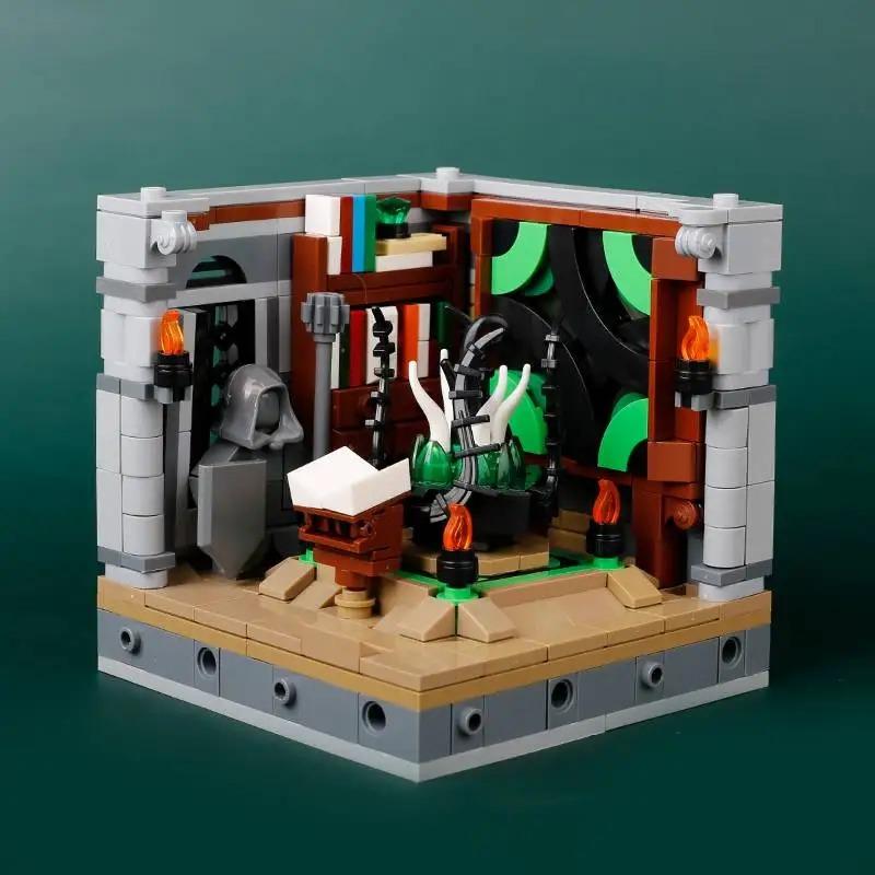 MOC Medieval Building Blocks Set Hanging Cage Guillotine Castle Fountain Bonfire Tent Bulletin Board Ox Cart Carriage Gift Toy