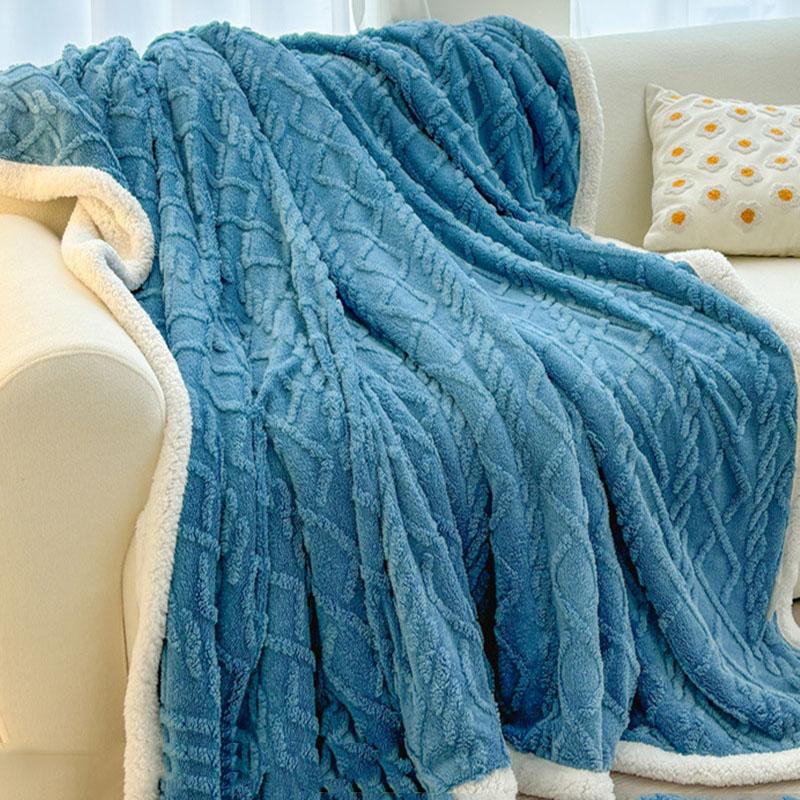 Winter Blanket Taffeta Office Sofa Nap Leisure Blanket Double-Sided Velvet Jacquard Coral Velvet Warm Bed Blanket