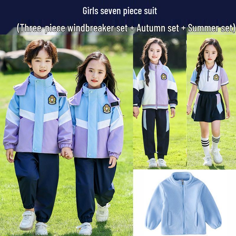 Primary School Windbreaker Three-Piece Uniform Set for Kindergarten and First Grade Students