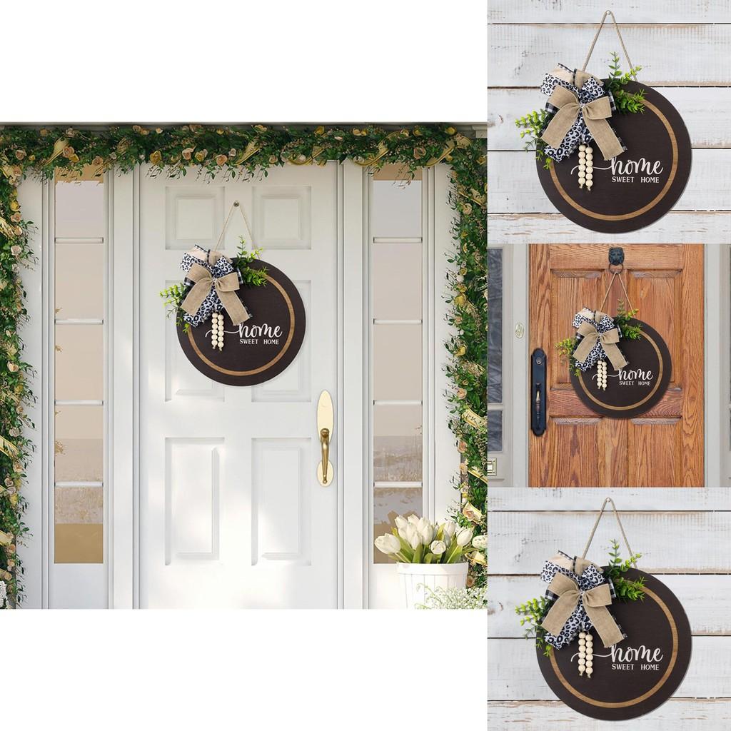 Elegant Spring Leopard Print Bow Welcome Door Sign With Wood Beads For Cottage Style