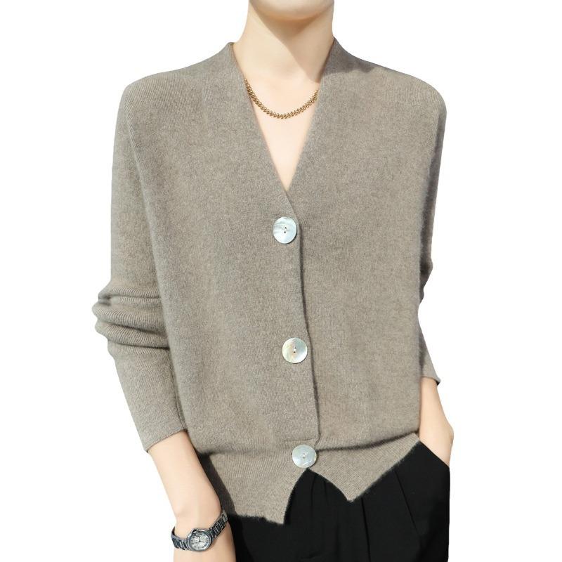 Autumn and Winter Wool Sweater Long-sleeved V-neck Casual Cardigan Women's Loose and Thin Jacket Top