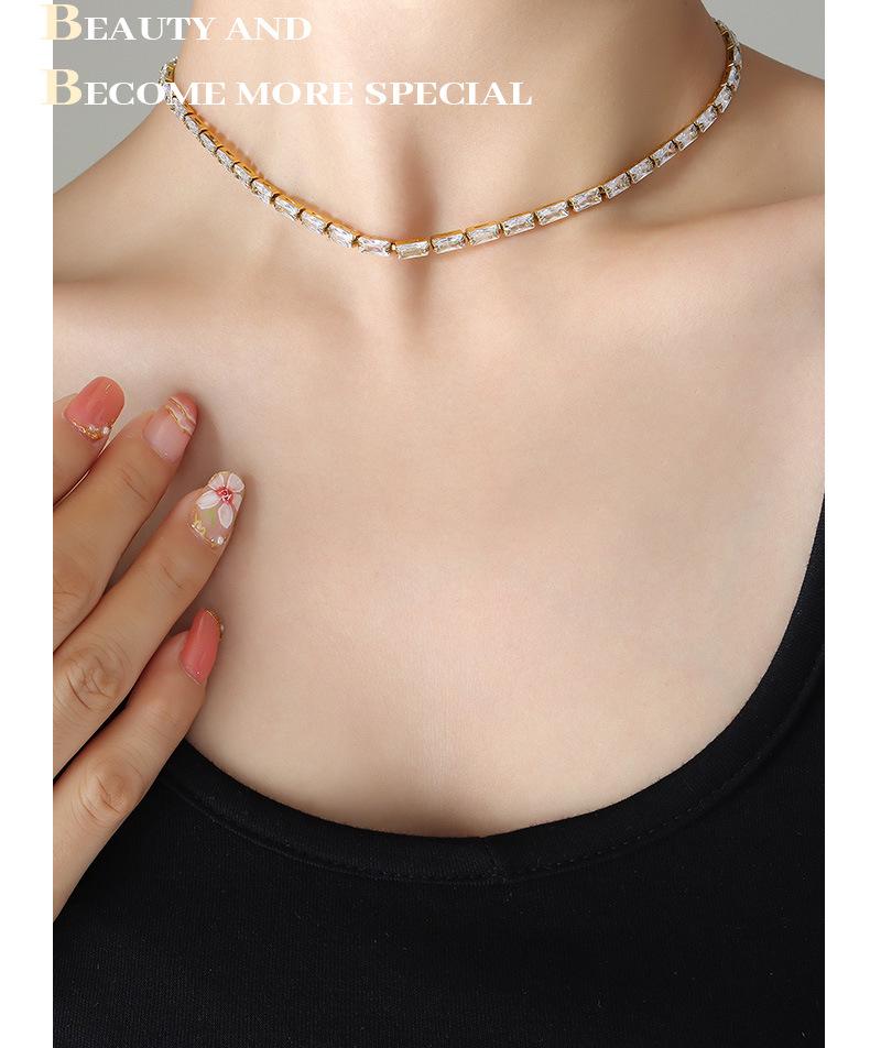 Colorful Geometric Square Chain Necklace: Women's 18K Gold-Plated Titanium Steel Choker
