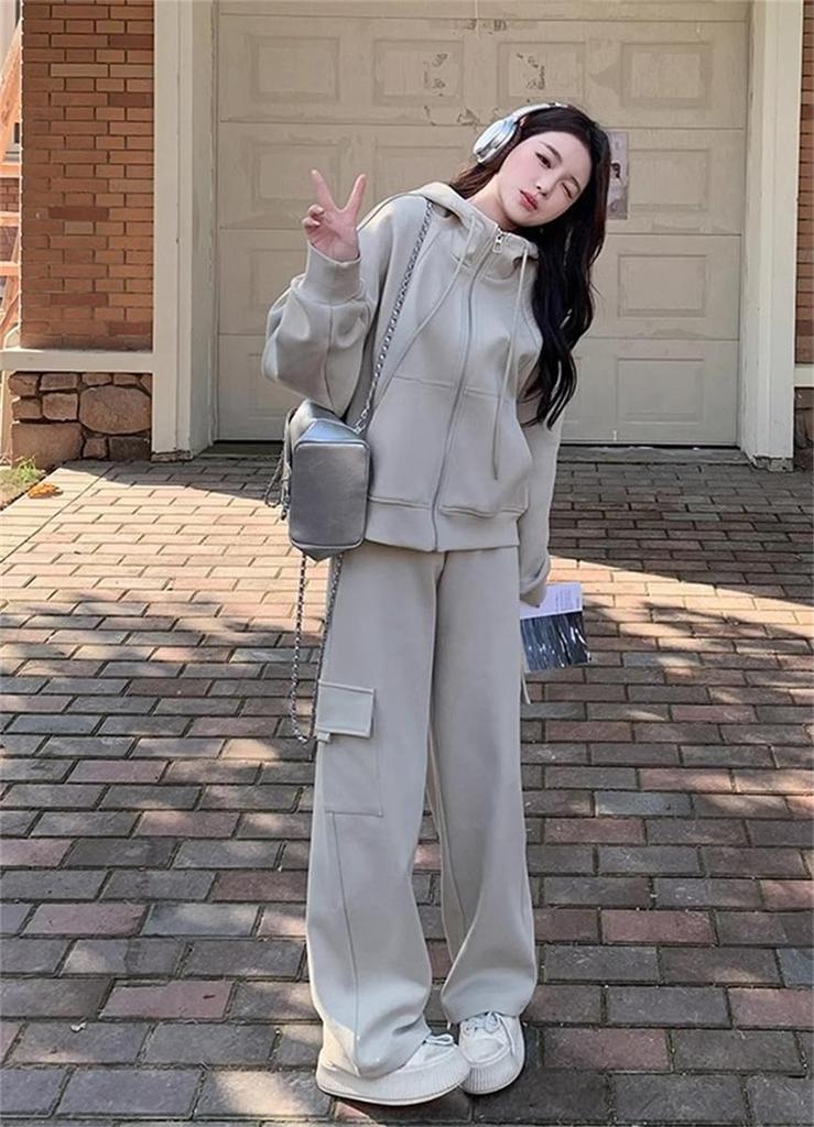 YUANYUAN CREAM Sweatsuit and Relaxed Perfect for Outdoor Everyday and Size Women's Pantsuit, 2-Piece Set, Fit, Elegant, Casual, Excursions,