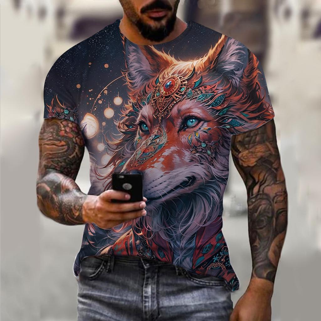 3D Wolfsbestie Aufdruck Herren und Damen Freizeit Kurzarm T-Shirt Rundhals Mode Trend Super Cool Herren Täglich Neue Kleidung
