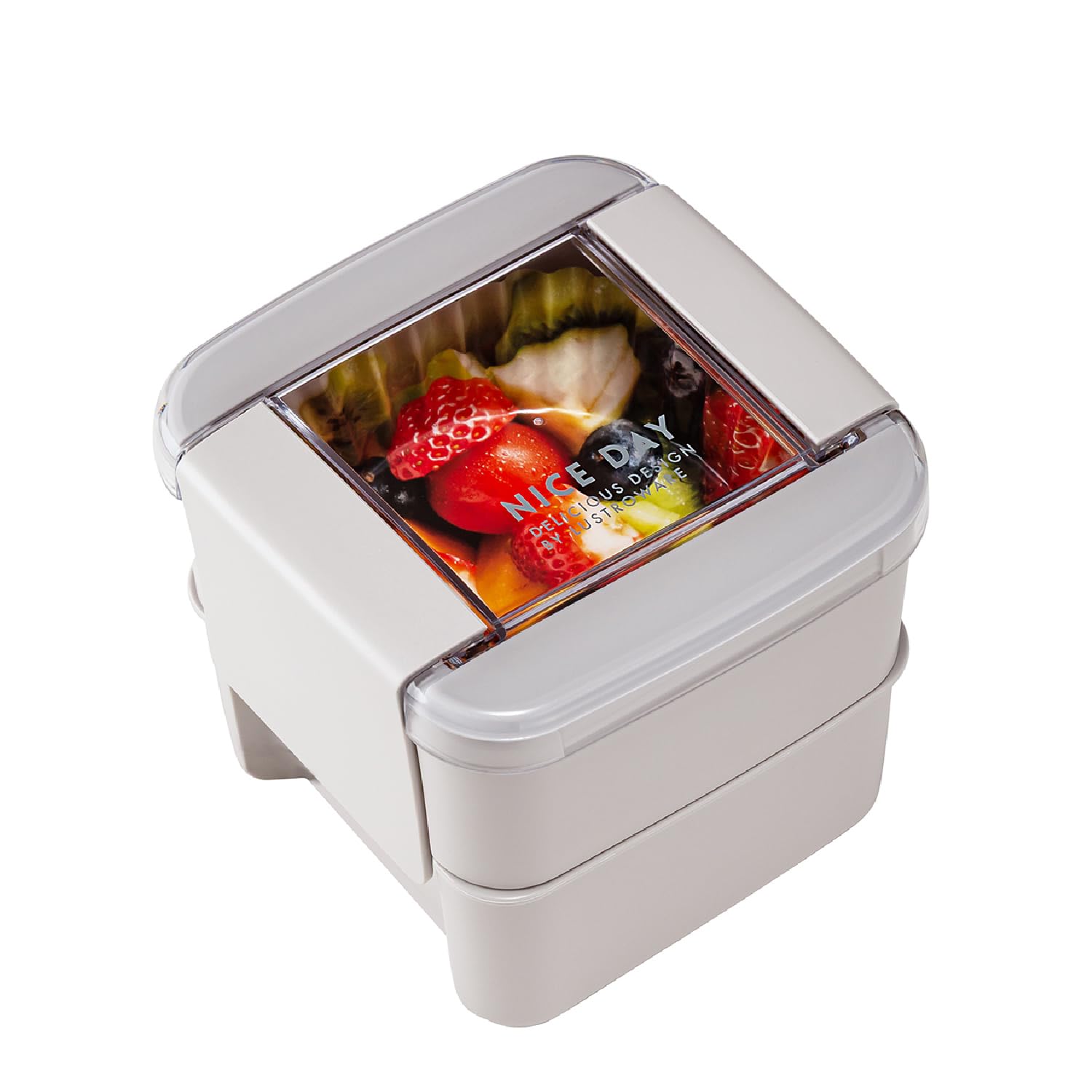 Iwasaki Industrial Lastroware Easy Care Lunch Antibacterial and Microwave and Dishwasher GB Box, Square, 2-Tier, Greige, Stain-Resistant, Safe, B-1490