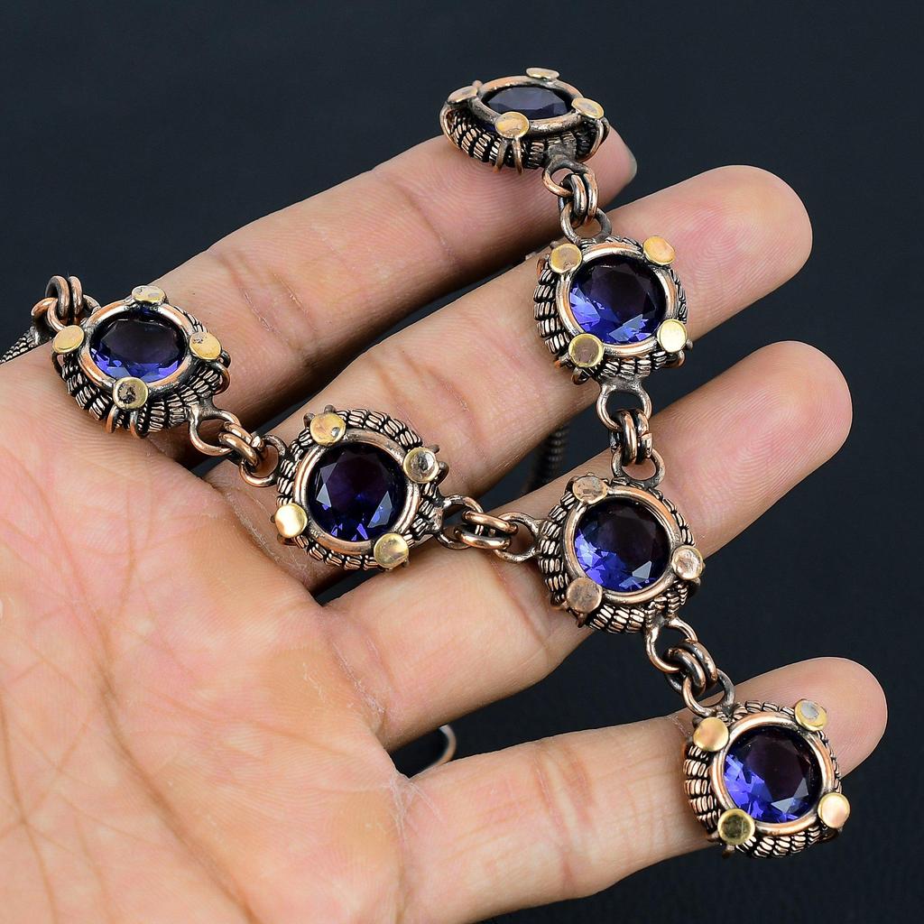 Amethyst Necklace Handmade Jewelry, 999 Copper Wire Wrapped Necklace Designer Gemstone Jewelry Adjustable Chain Necklace Gift For Mom