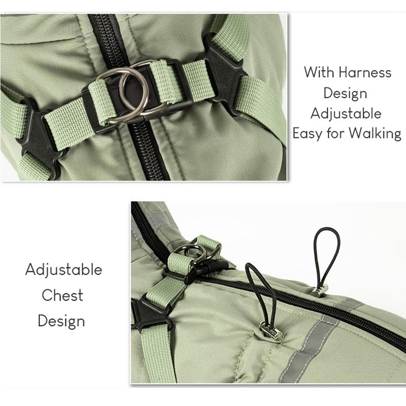 Dog Winter Clothes Warm Overalls for Small Medium Dog Water Repellent Thicken Padded Dog Coat with Harness Adjustable Reflective