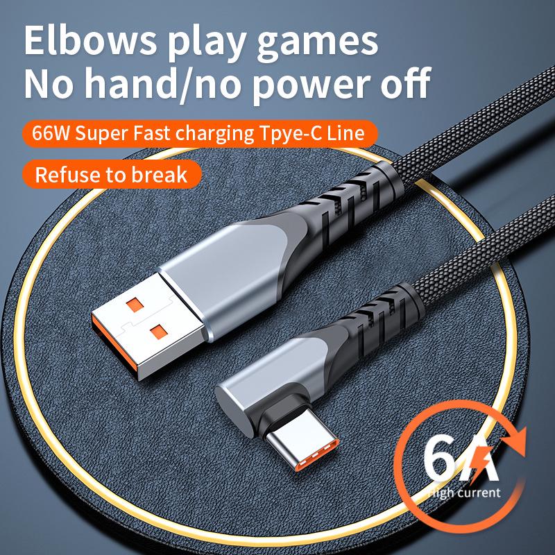 L-Shaped 100W 6A Fast Charging Cable for Huawei & Xiaomi - Ideal for Gaming