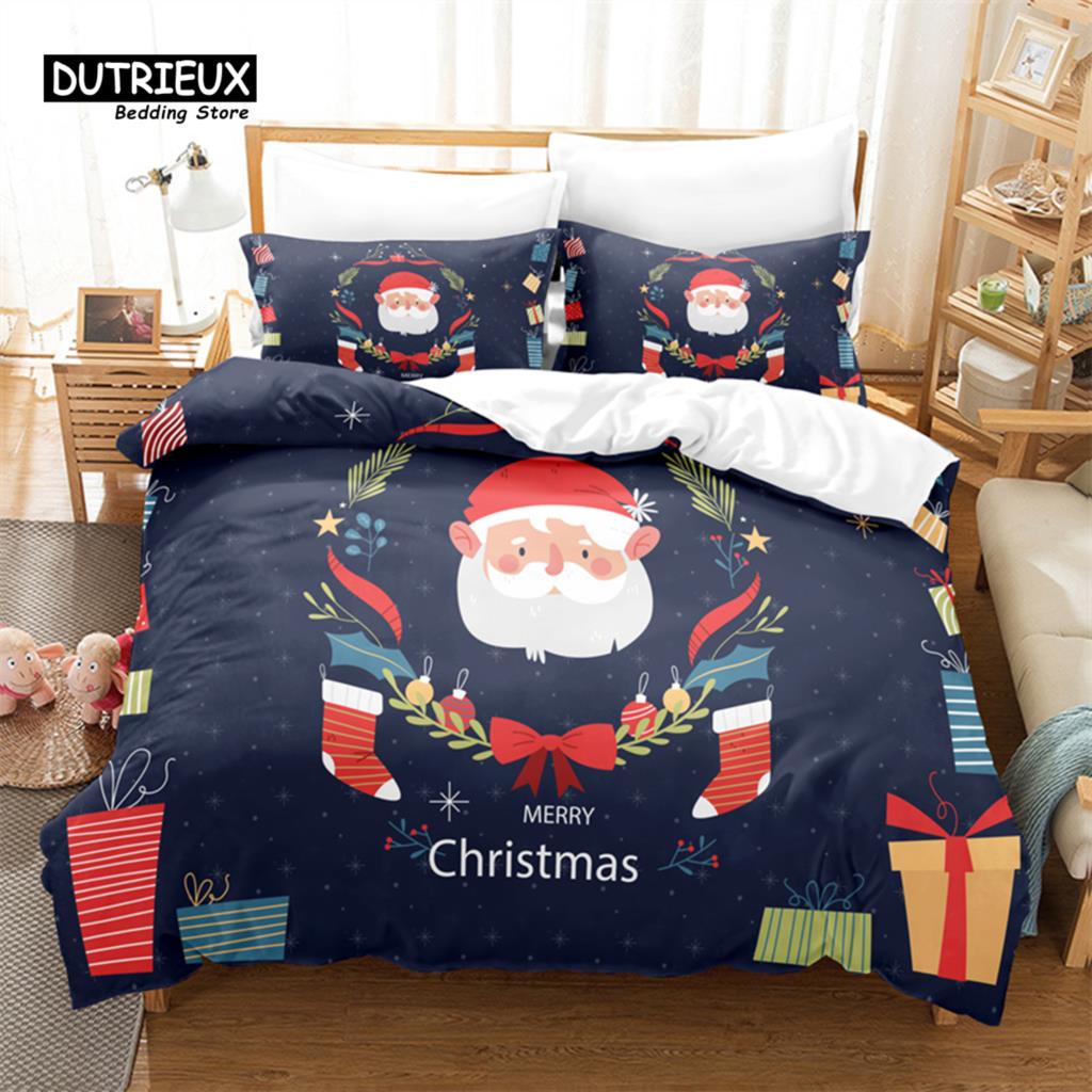 3D Digital Printing Christmas Bedding Set, Merry Christmas Duvet Cover, Linen, Queen Size, Fashion Design
