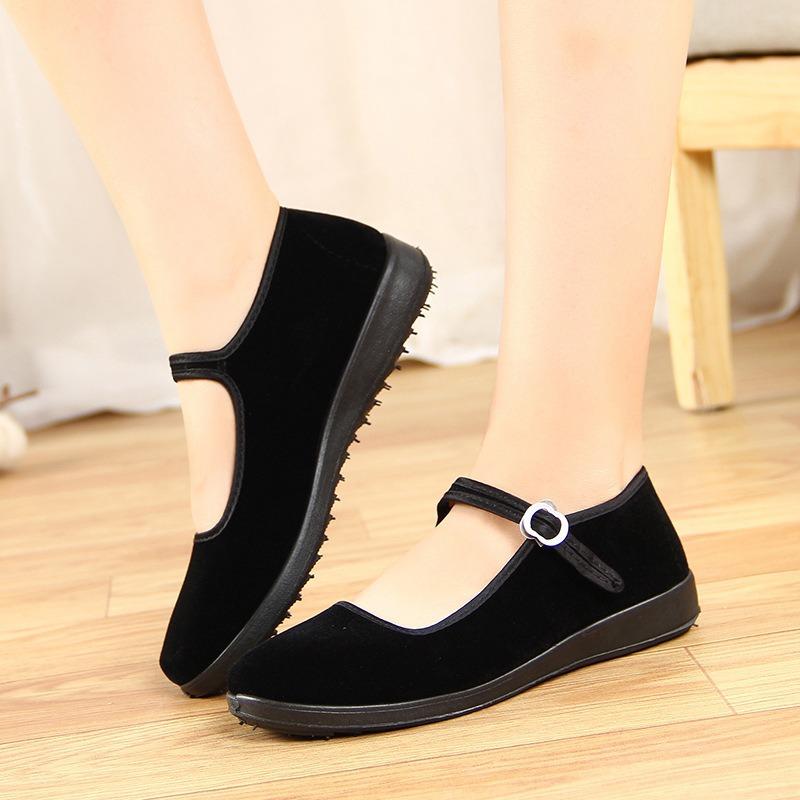 Cloth shoes women's new hotel work shoes women's black softsoled square dance casual flat heels