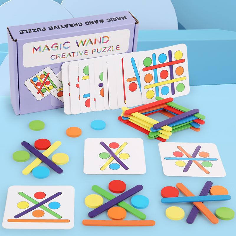 Children's Rainbow Stick Thinking Puzzle Wooden DIY Ice Cream Stick Puzzle Challenge Table Games Montessori Educational Toys