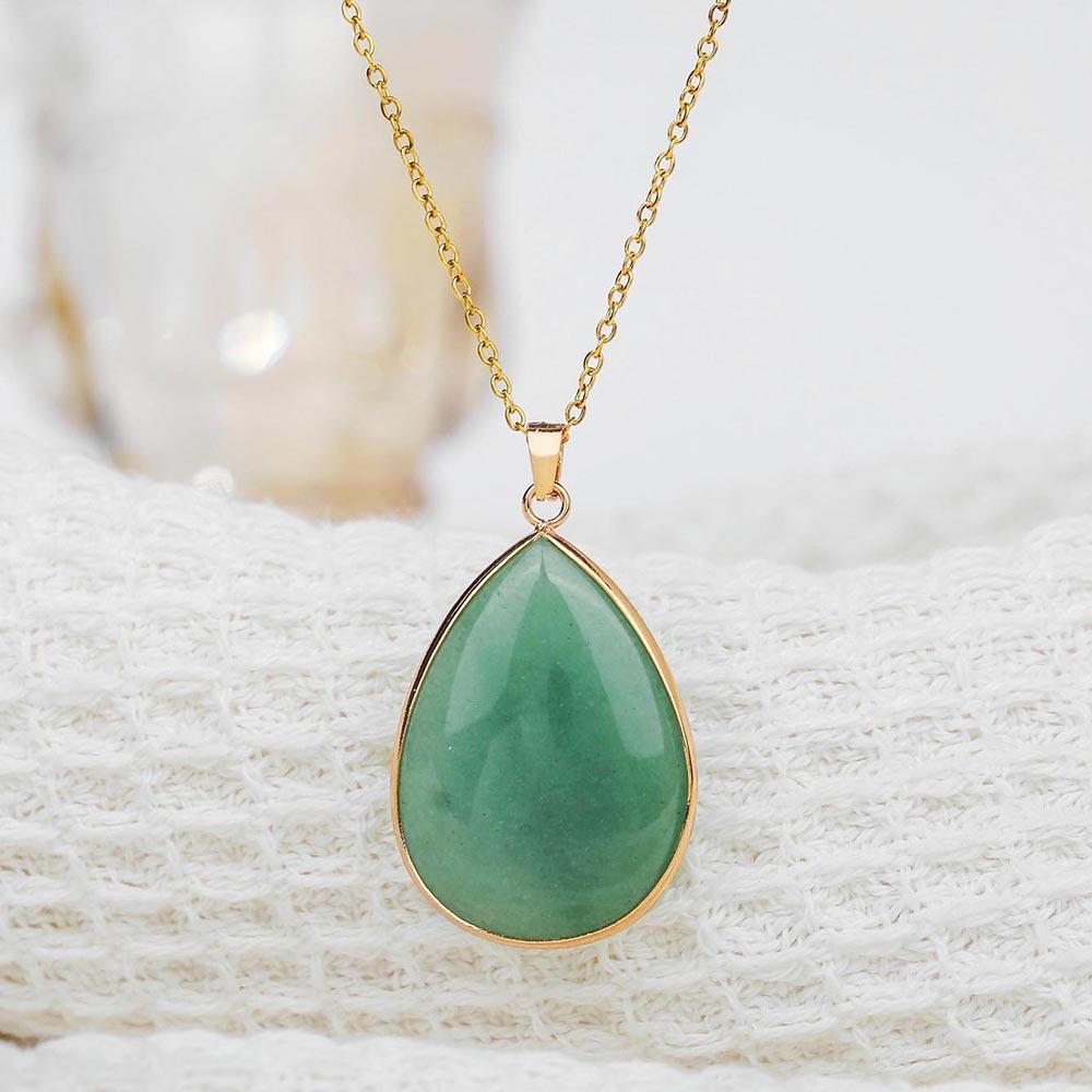 

Retro Simple Gold Color Edge Waterdrop-shaped Natural Crystal Pendant Necklace for Women Amethyst Collar Chain Jewelry Gifts