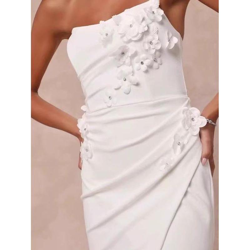 Export Single Annual Party Party Pure White Fairy Temperament Three-Dimensional Flower Tube Top Split Host Red Carpet Dress Long Skirt