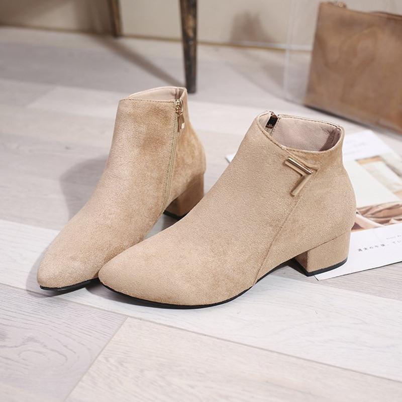 Autumn and Summer Footwear Short Boots with Thick Heels Zippers Frosted Short Boots Pointed Single Boots for Women.