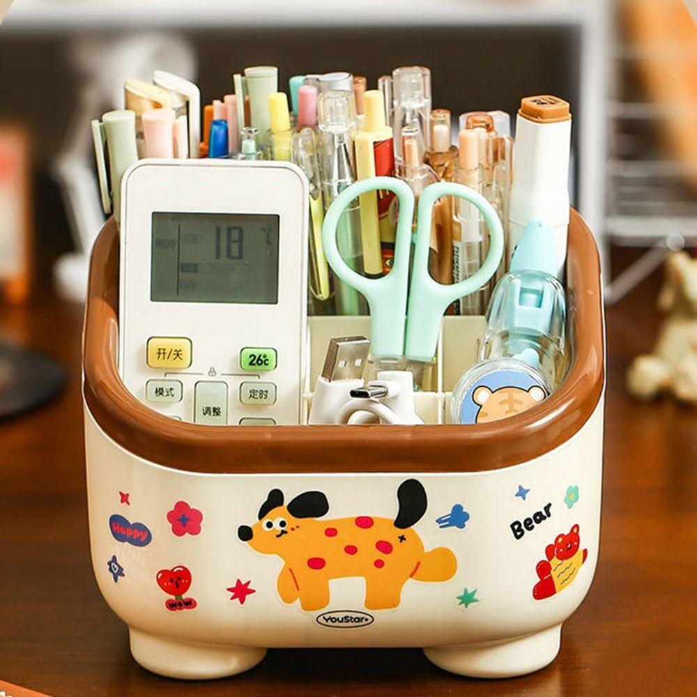 Cartoon Pattern Penholder Large Capacity Stationery Box Cute Table Storage Box