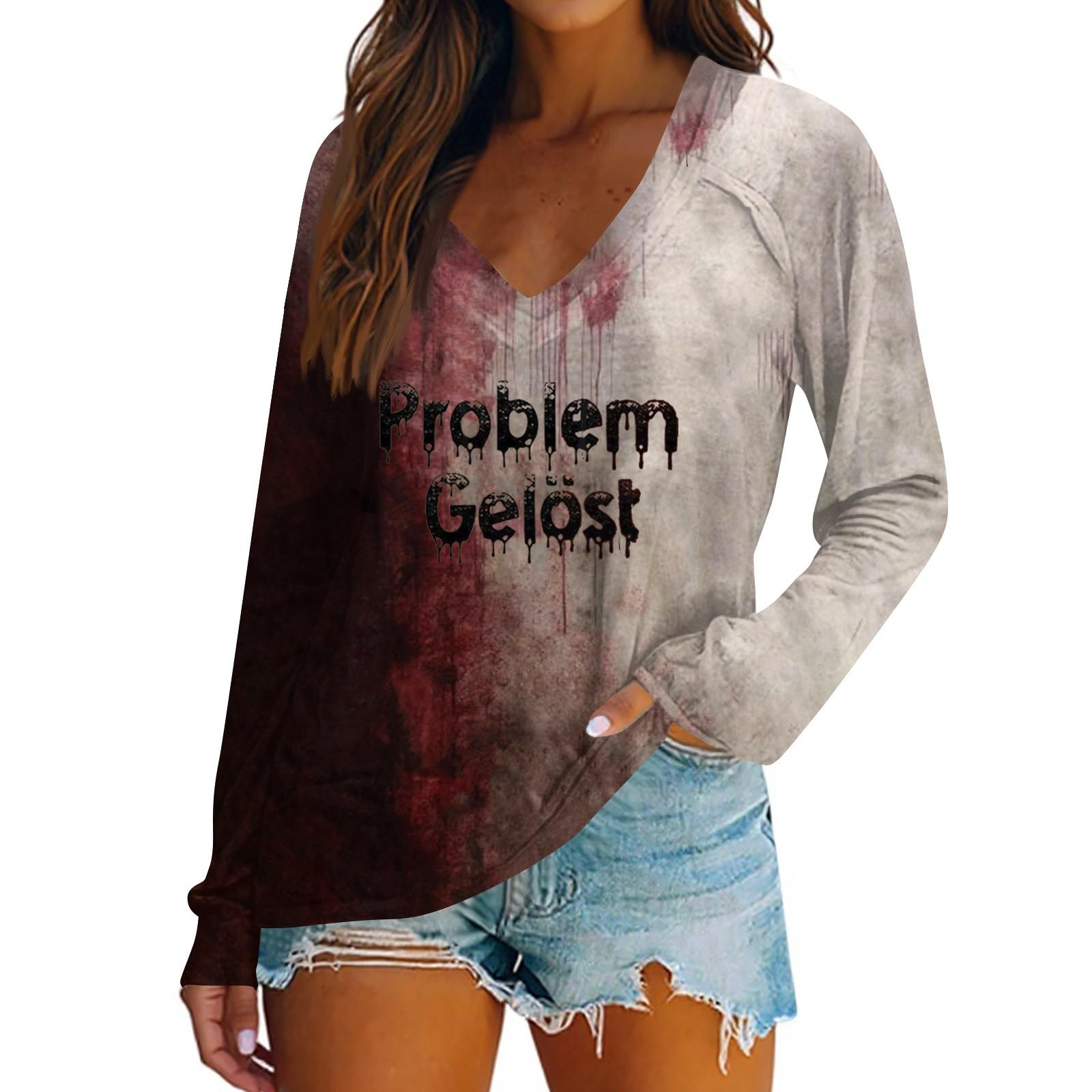 

Women s Casual Fashion Snowflake Printed Vintage Casual Print Long Sleeve V-Neck Pullover Top Blouse XL