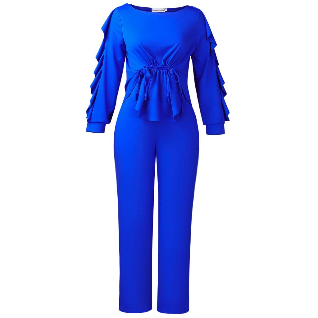 Zweiteiliges Set aus modischem, schmal geschnittenem Oberteil mit Kordelzug und lässiger Hose für Damen