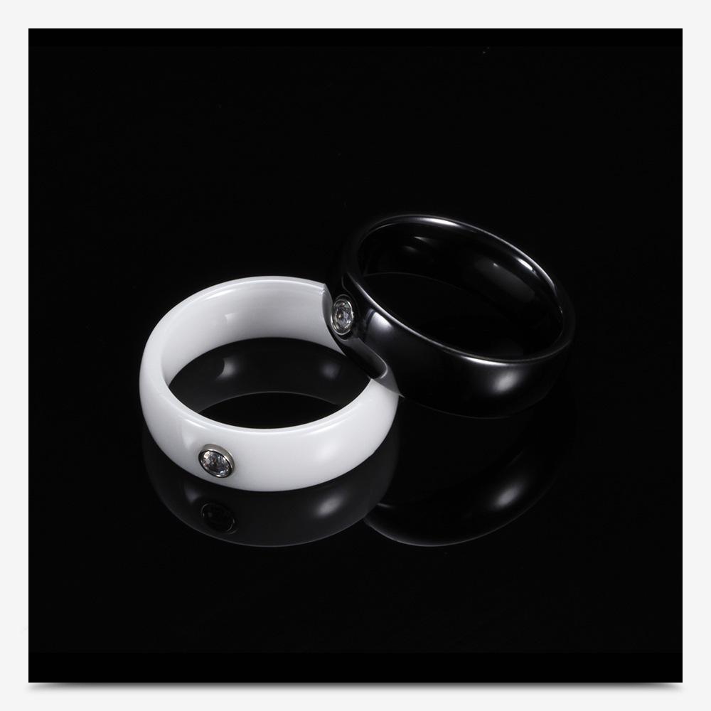 6MM Black & White Ceramic Single Diamond Ring - Trendy Couple's Fashion