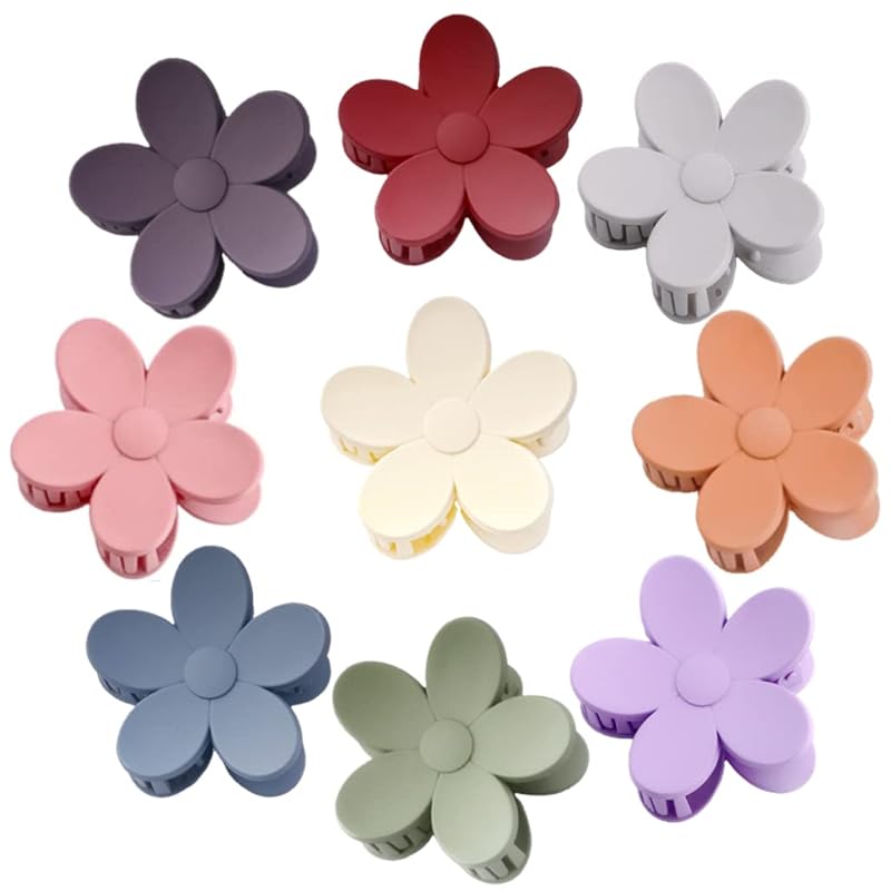 9 PCS Large Hair Accessories - Cute Flower-Shaped Claw Clips for Women and Girls in 9 Morandi Colors