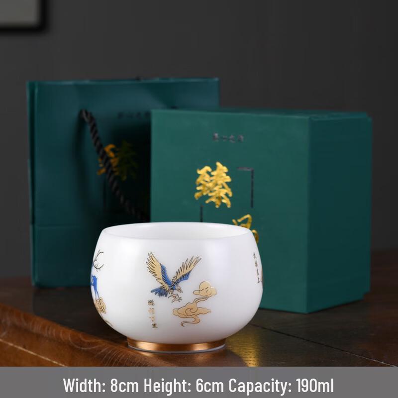 Dehua Gilded Mutton Fat Jade Porcelain Teacup Gift Set