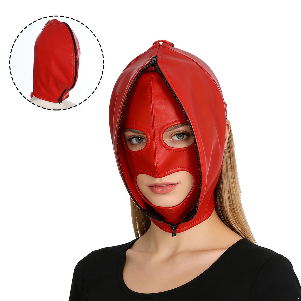Máscara de Bondage de Cuero Ajustable para Hombres y Mujeres: Sudadera con Cremallera Completa y Capucha con Cierre de Cordones para Cosplay Gótico y Club