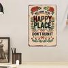 Happy Place Sign Vintage Floral Home Decoration Wall Metal Welcome Poster For Indoor Outdoor Bedroom Corridors Courtyards