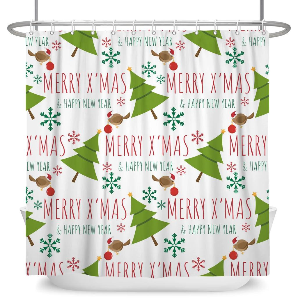 GAEMerry Christmas Duschvorhang Winter Schnee Weihnachtsmann Weihnachtsbaum Dekor Badezimmer Vorhänge Wasserdichte Badewannenwand