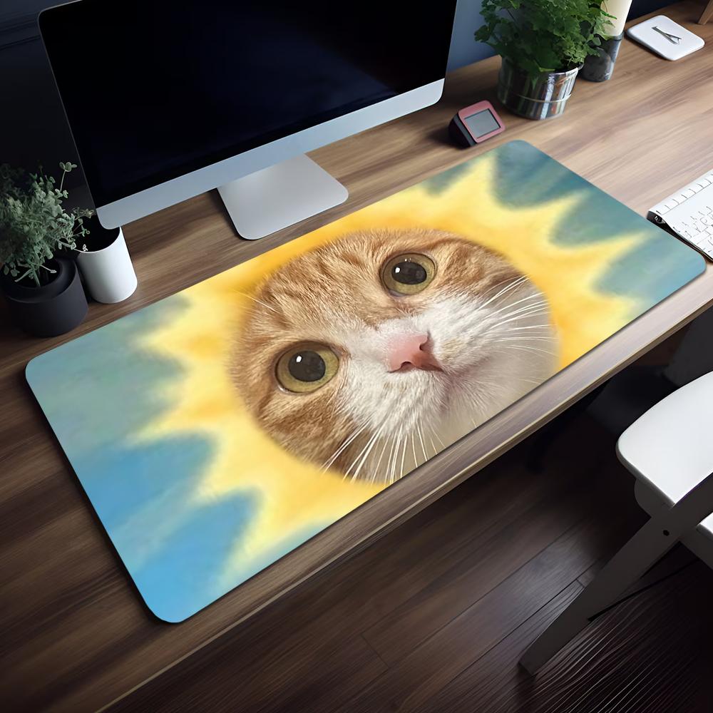 Gaming Mouse PadLarge Desk MatAntislip Rubber Base Stitched Edges Funny Cat Watermelon Art Print Extended Office Gamer Mat