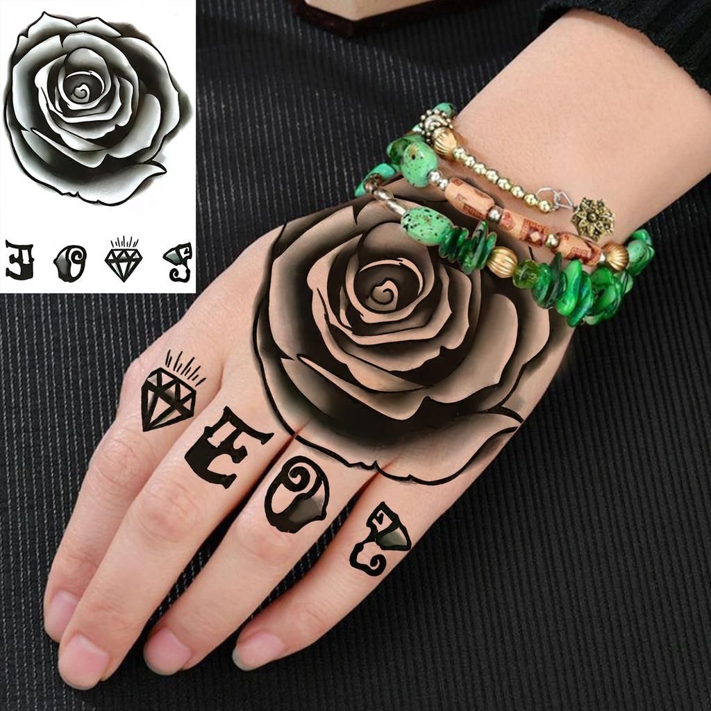 1 Sheet Ship Anchor Crescent Totem Rose Temporary Tattoos For Adult Hands Neck, Fake Tattoo Sticker Long Lasting Realistic Tatoo