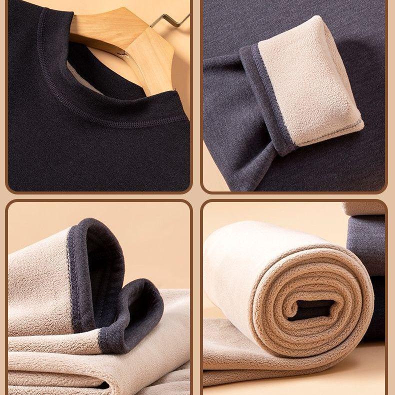 Men's Luxe Fleece-Lined Lambswool Thermal Set for Autumn-Winter