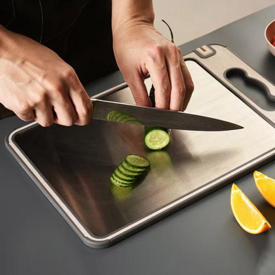 Double-Sided Cutting Board with Handle Stainless Steel Chopping Board for Meat Veggies Kitchen Gadgets