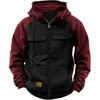 Men's Hooded Multi-Pocket Patchwork Sweatshirt - European & American Style, Spring/Autumn, Solid Color, Youth Sport Workwear
