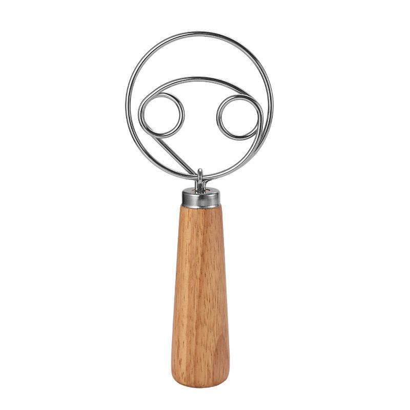 Modern Simple Wooden Egg Beater With Stainless Steel Mixing Rod For Kitchen Daily Use