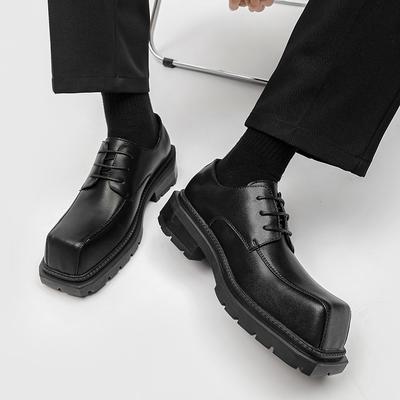 Klasik Moda Platform Kalın Tabanlı Deri Ayakkabılar Erkek Kare Burunlu İş Ayakkabıları Derby Ayakkabılar Rahat Erkek İş Resmi Elbise Ayakkabıları