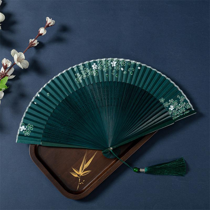 Ancient Style Folding Fan Bamboo Folding Fan Retro Chinese Style Hanfu Qipao Dance Runway Fan