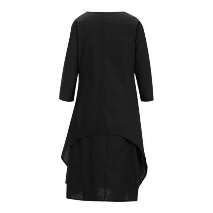 Plus Size Women Maxi Dress Irregular Layered Hem Round Neck Ninth Sleeves with Pockets Loose Beach Dress Solid Color