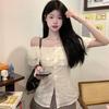 Summer New Pure Desire Wind Off-the-shoulder Ruffle Edge Short-sleeved Shirt Women's Design Feeling Waist and Thin Versatile Top