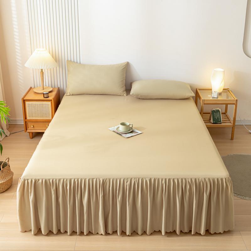 1pc Gray Bed Skirt Skin-friendly Bed Cover Simple Style Mattress Protector Roupa De Cama Soft Bedspread for Home (No Pillowcase)